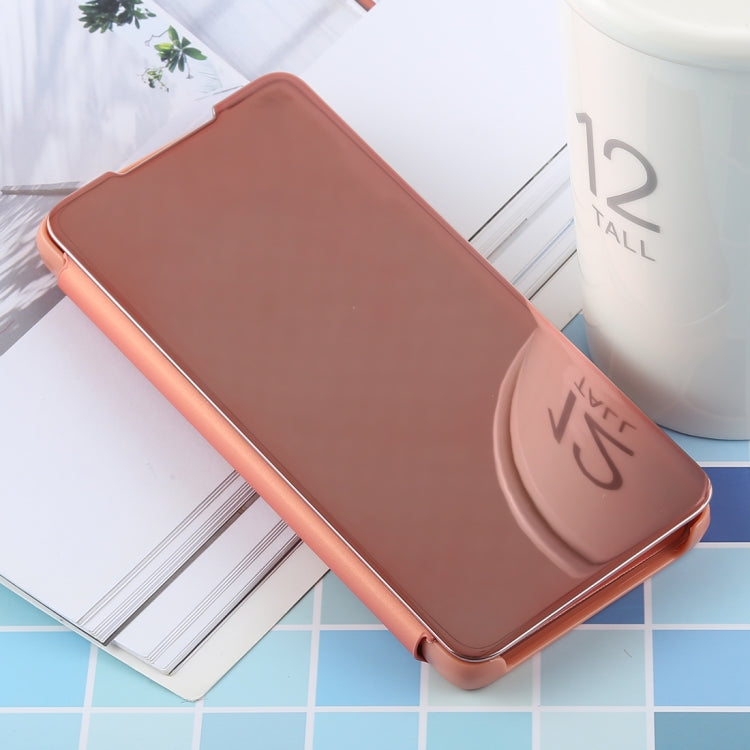 Rose Gold PU Electroplating Mirror Leather Case with Holder for Galaxy S10