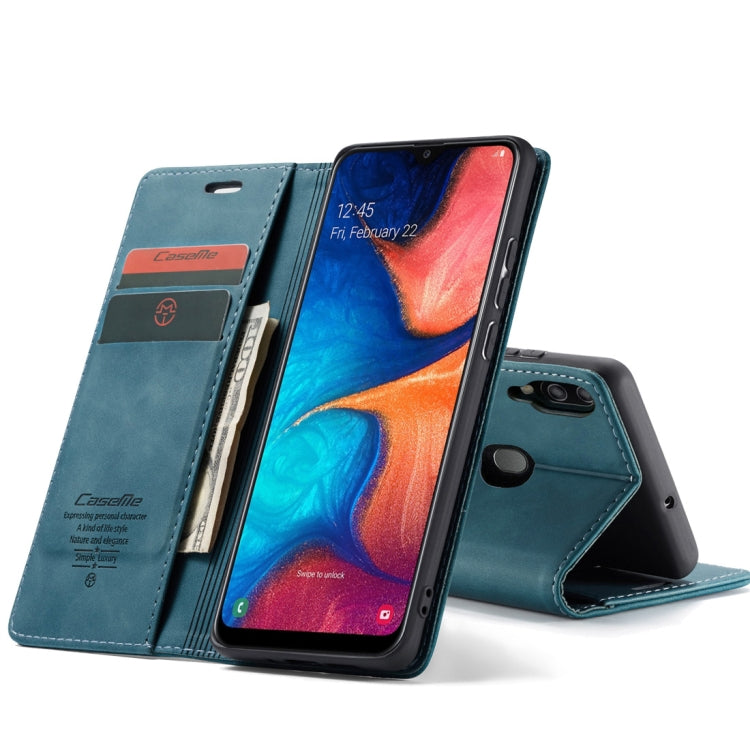 Retro Frosted Leather Case with Card Slot & Stand for Galaxy A20/A30 (Blue)