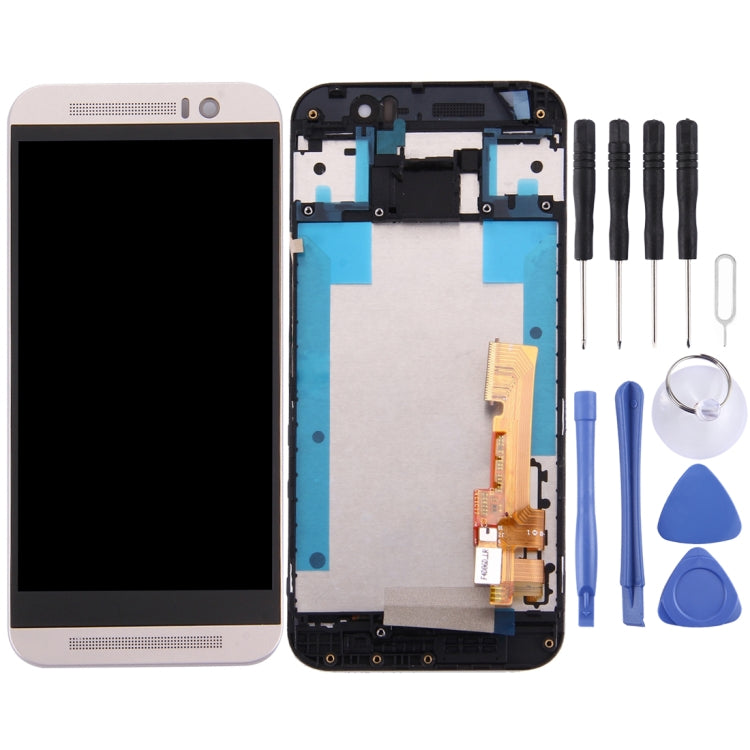 Gold on Silver LCD Screen and Digitizer Full Assembly with Frame for HTC One M9