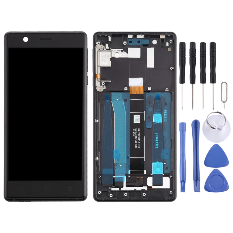 Black LCD Screen and Digitizer Assembly with Frame for Nokia 3 TA-1032