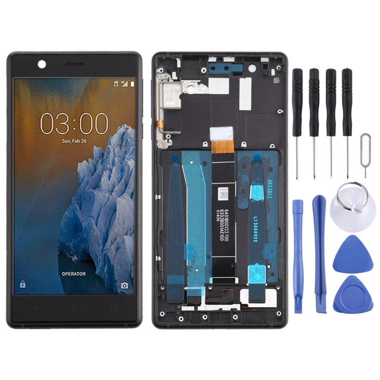 Black LCD Screen and Digitizer Assembly with Frame for Nokia 3 TA-1032