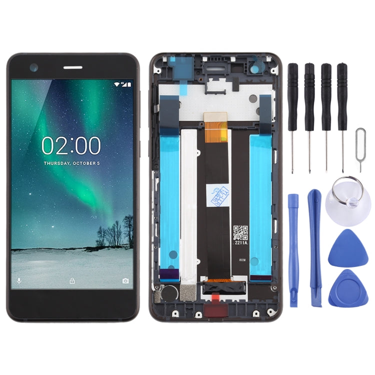 LCD Screen and Digitizer Full Assembly with Frame & Side Keys for Nokia 2 (Black)