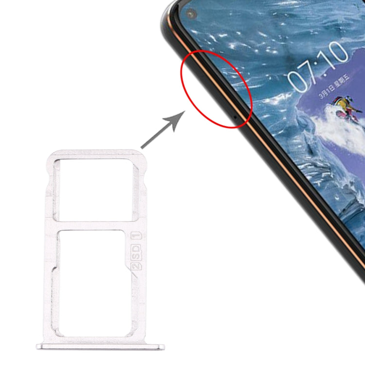 SIM Card Tray and Micro SD Card Tray Replacement for Nokia X7 / 8.1 / 7.1 Plus / TA-1131 (Silver)