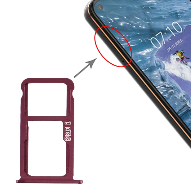 SIM Card Tray and Micro SD Card Tray Combo for Nokia X7, 8.1, and 7.1 Plus - Purplish Red