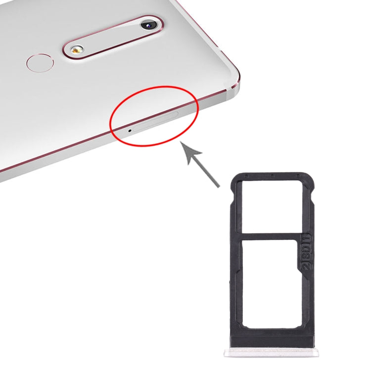 SIM Card Tray and Micro SD Card Tray Replacement for Nokia 6.1 / 6 (2018) - White
