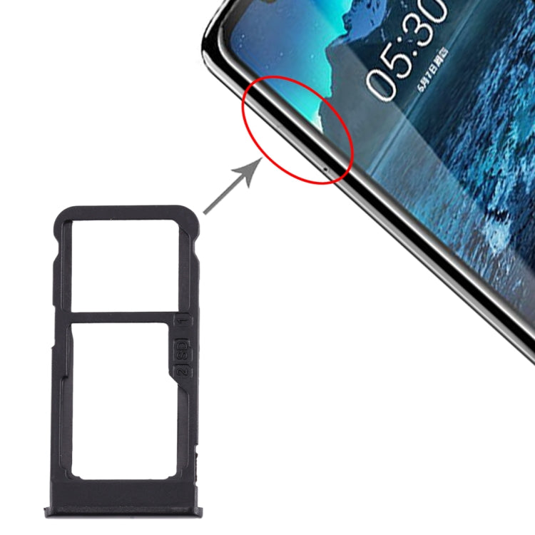 SIM Card Tray and Micro SD Card Tray Replacement for Nokia 5.1 Plus (Black)