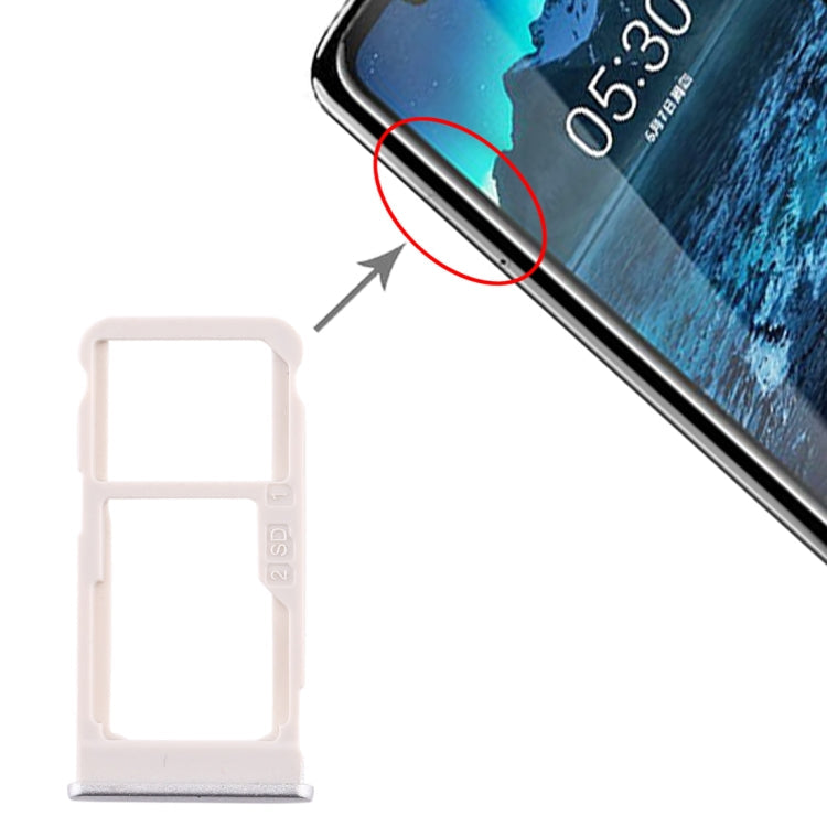 SIM Card Tray and Micro SD Card Tray Combo for Nokia 5.1 Plus (Silver)