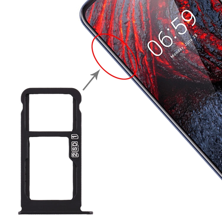 SIM Card Tray and Micro SD Card Tray Replacement Kit for Nokia X6 (2018) / TA-1099 / 6.1 Plus (Black)