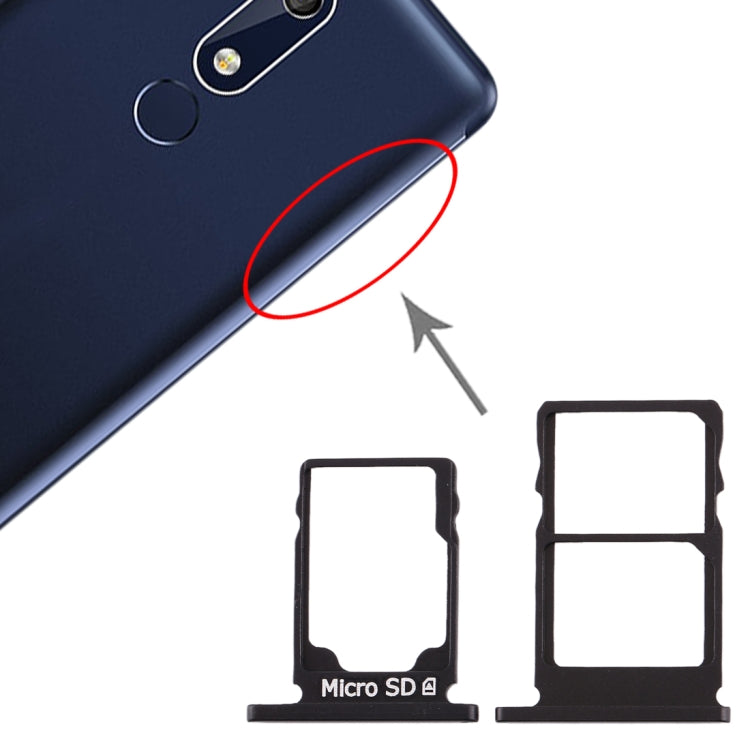 SIM Card Tray + Micro SD Card Tray Combo for Nokia 5.1 TA-1075 (Black)