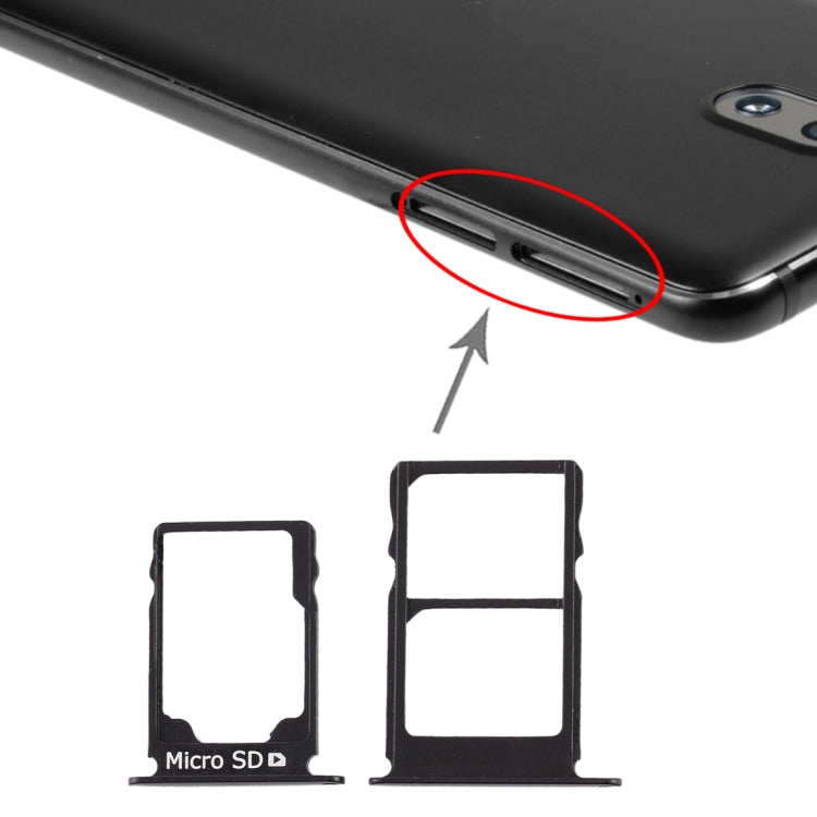SIM Card Tray + Micro SD Card Tray Replacement Set for Nokia 3.1 TA-1049 TA-1057 TA-1063 TA-1070 (Black)