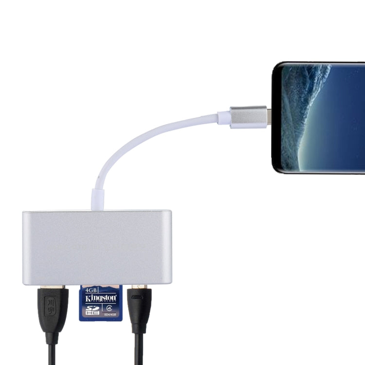 5 in 1 USB-C OTG Combo Adapter Card Reader for Tablet, Smartphone, PC (Silver)
