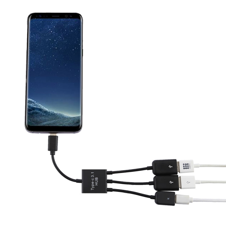 USB-C to Dual USB Ports and Micro USB Mini Cable Hub Adapter With Power Support