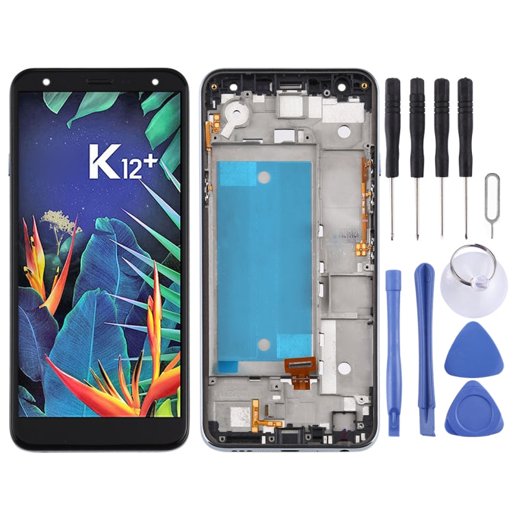 Black Replacement LCD Screen and Digitizer Assembly with Frame for LG K40 LMX420 / X4 2019 / K12 Plus, Single SIM