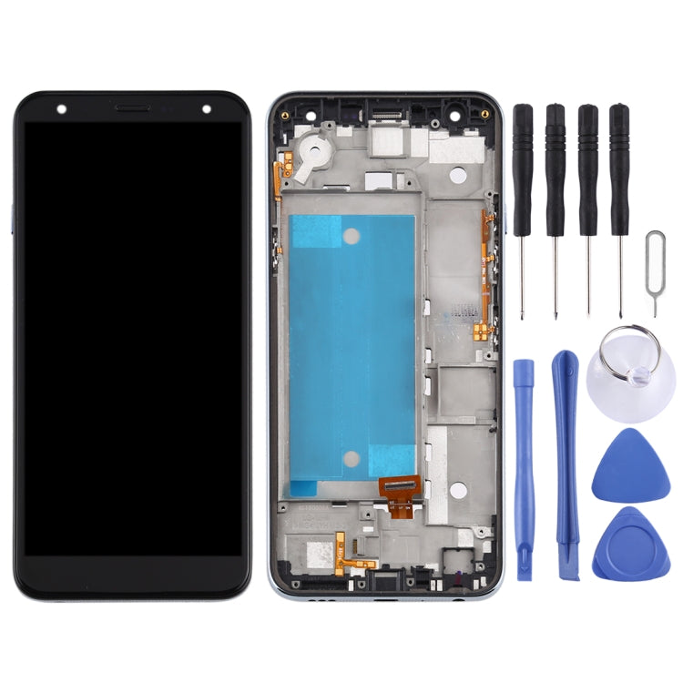 Black Replacement LCD Screen and Digitizer Assembly with Frame for LG K40 LMX420 / X4 2019 / K12 Plus, Single SIM