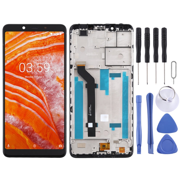 Black LCD Screen and Digitizer Full Assembly with Frame for Nokia 3.1 Plus TA-1118