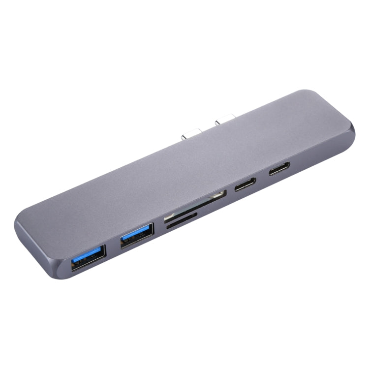 Aluminum Alloy Dual USB-C Hub Adapter with HDMI, USB 3.0 Ports, USB-C Ports, SD Card Slot, and TF Card Slot