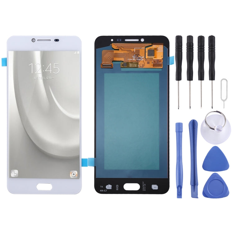 Oled Material LCD Screen and Touch Screen Digitizer Assembly for Samsung Galaxy C7 (White)