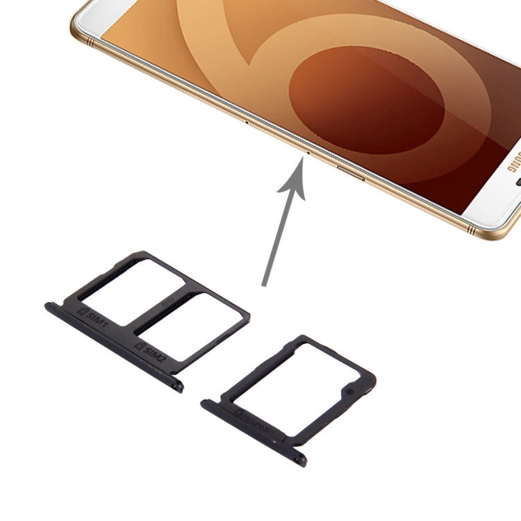 SIM Card Tray + Micro SD Card Tray for Galaxy C9 Pro / C9000(Black)