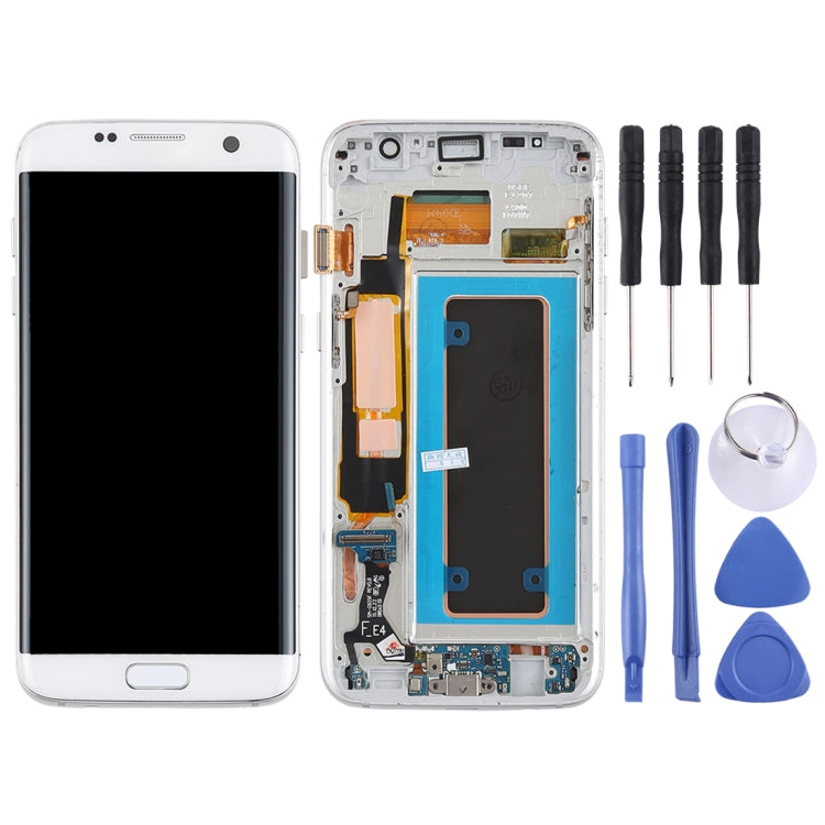 Original Super AMOLED LCD Screen and Digitizer Assembly with Frame and Cables for Galaxy S7 Edge (White)