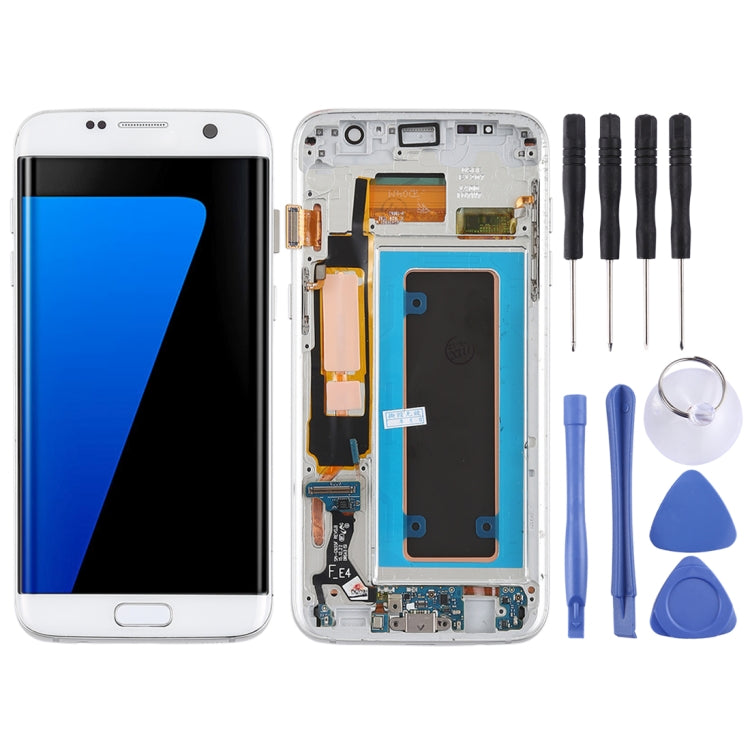 Original Super AMOLED LCD Screen and Digitizer Assembly with Frame and Cables for Galaxy S7 Edge (White)