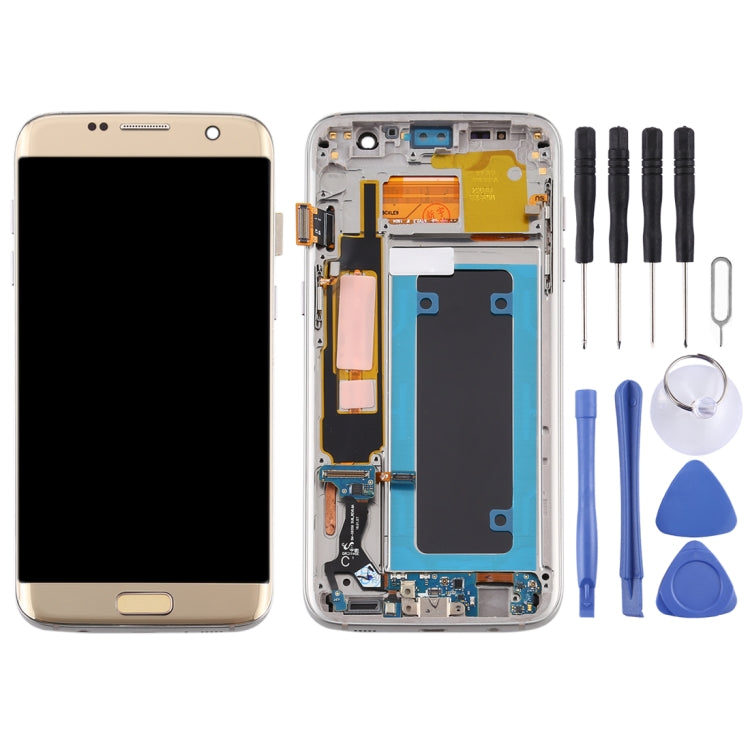 Samsung Galaxy S7 Edge OLED Material LCD Screen and Digitizer Full Assembly With Frame - Gold