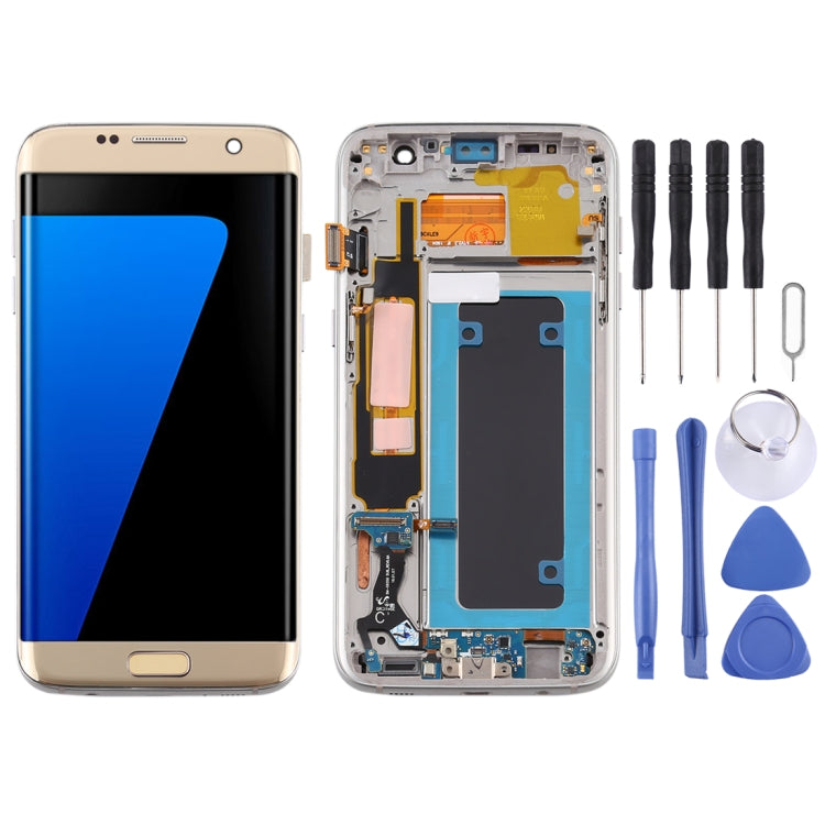 Samsung Galaxy S7 Edge OLED Material LCD Screen and Digitizer Full Assembly With Frame - Gold