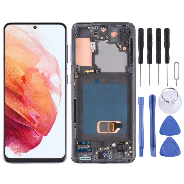 LCD Screen and Digitizer Assembly with Frame for Samsung Galaxy S21/S21 5G SM-G990 SM-G991 (Black) - Replacement Part