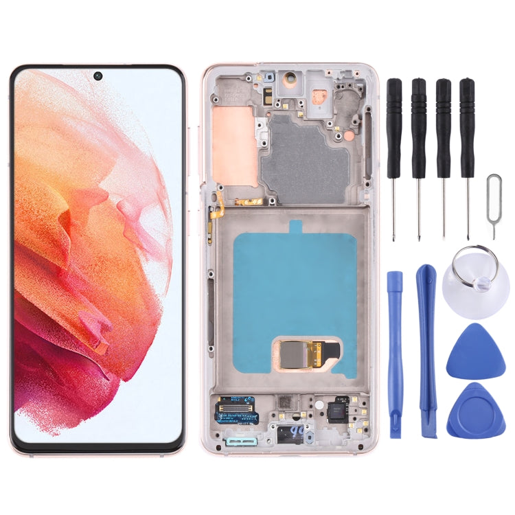LCD Screen and Digitizer Assembly with Frame for Samsung Galaxy S21/S21 5G SM-G990 SM-G991 (Gold)