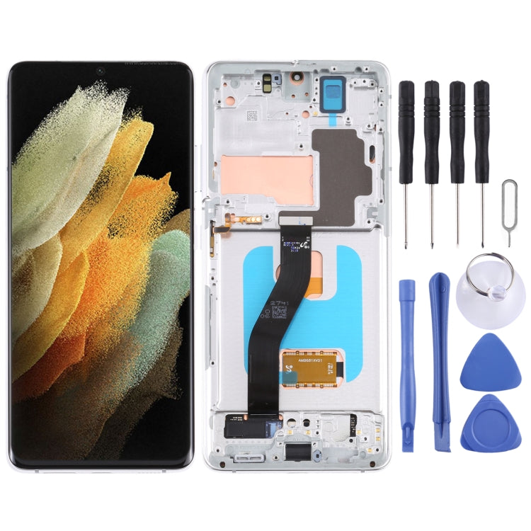 Samsung Galaxy S21 Ultra 5G SM-G998B Silver LCD Screen and Digitizer Assembly with Frame