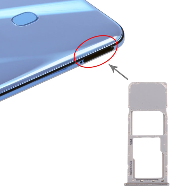 SIM Card Tray + Micro SD Card Tray for Galaxy A20 A30 A50 (Silver)