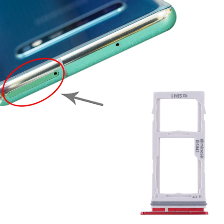 SIM Card Tray + Micro SD Card Tray for Samsung Galaxy S10+ / S10 / S10e(Red)
