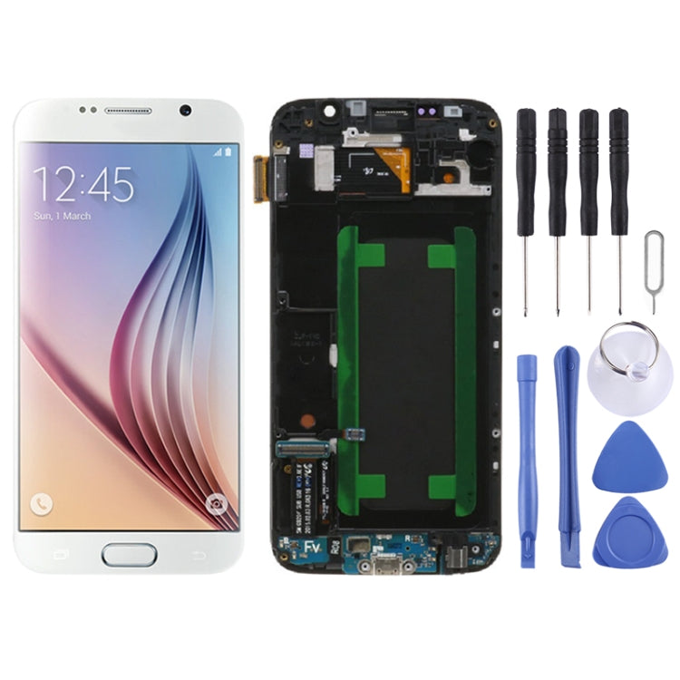 Full Assembly White LCD Screen and Digitizer with Frame for Samsung Galaxy S6 SM-G920F