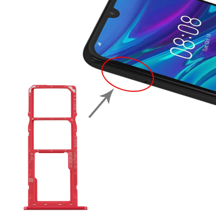 SIM Card Tray, Micro SD Card Tray Set for Huawei Y6 Pro (2019) - Red