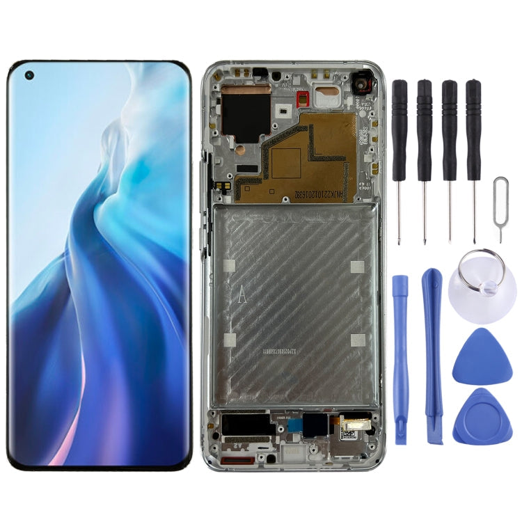 Original LCD Screen and Digitizer Full Assembly with Frame for Xiaomi Mi 11 M2011K2C, M2011K2G (Silver)