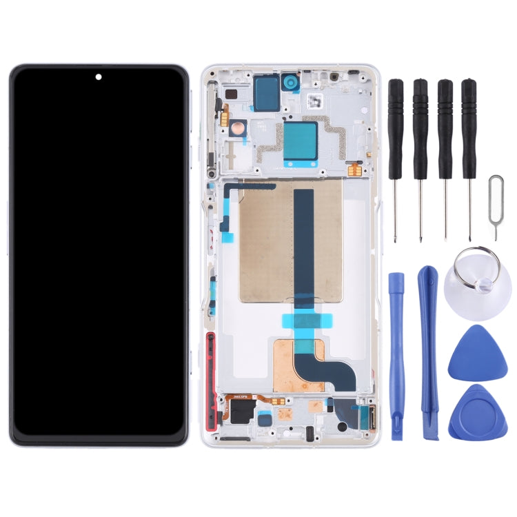 LCD Screen and Digitizer Full Assembly with Frame for Xiaomi Redmi K50 Gaming (White) - High-Quality Replacement