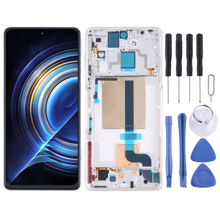 LCD Screen and Digitizer Full Assembly with Frame for Xiaomi Redmi K50 Gaming (White) - High-Quality Replacement