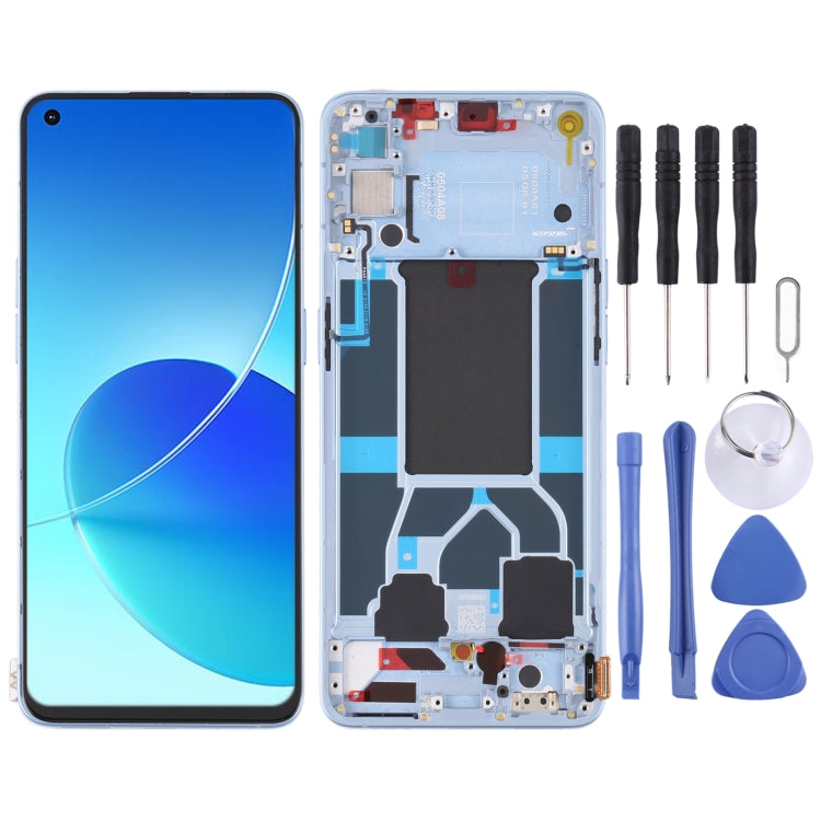 Original LCD Screen and Digitizer Full Assembly with Frame for Blue OPPO Reno6 5G PEQM00 CPH2251