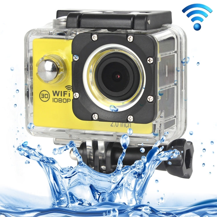 1080P Waterproof Sports Camera with Wide Angle Lens and WiFi (Yellow)