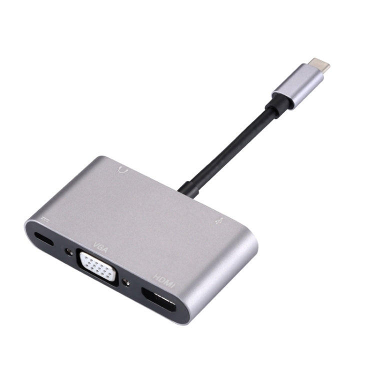 5 in 1 Type-C To HDMI, VGA, USB 3.0, Audio, PD Port HUB Adapter in Grey