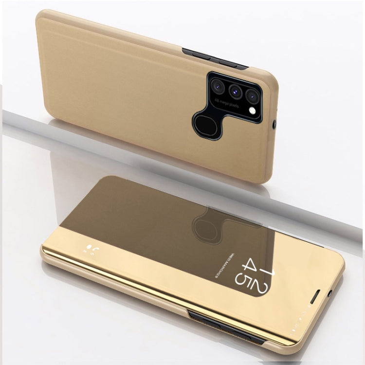 Gold Plated Mirror Flip Leather Case for Samsung Galaxy A21S with Stand Holder