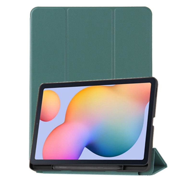 Samsung Galaxy S6 Lite P610 PU Leather Case with Ventilation Design and 3-Folding Holder (Dark Night Green)