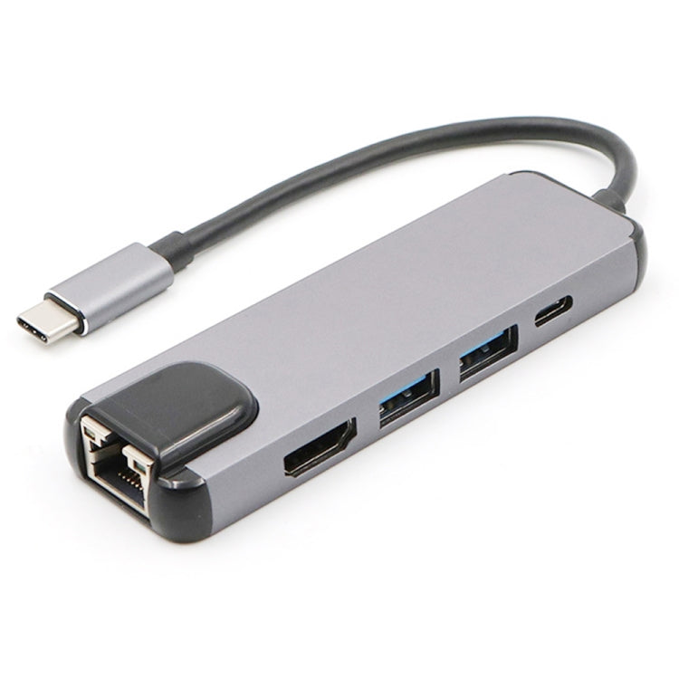 5-in-1 USB-C Hub with 4K HDMI, RJ45, USB 3.0, USB 2.0, and PD