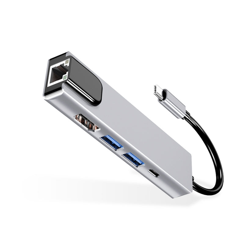 5-in-1 USB-C Hub with 4K HDMI, RJ45, USB 3.0, USB 2.0, and PD