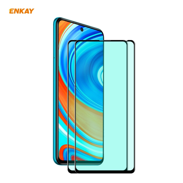 2-Pack ENKAY Hat-Prince Green Film Tempered Glass Protector for Xiaomi Redmi Note 9S/Note 9 Pro