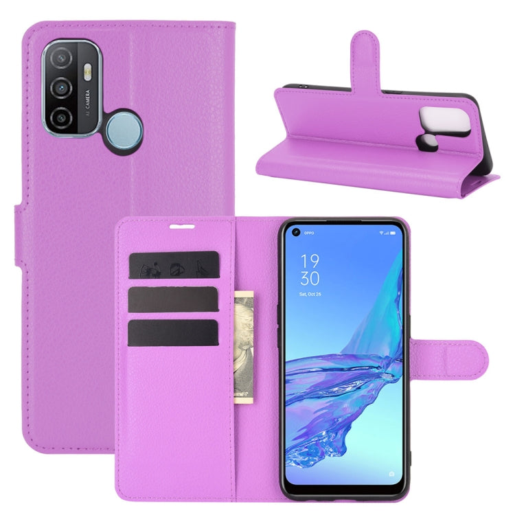 OPPO A53 2020/OPPO A32 2020 Protective Case with Purple Litchi Texture and Multi-Functional Design