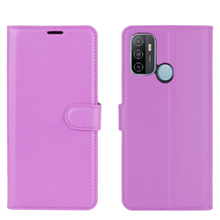 OPPO A53 2020/OPPO A32 2020 Protective Case with Purple Litchi Texture and Multi-Functional Design