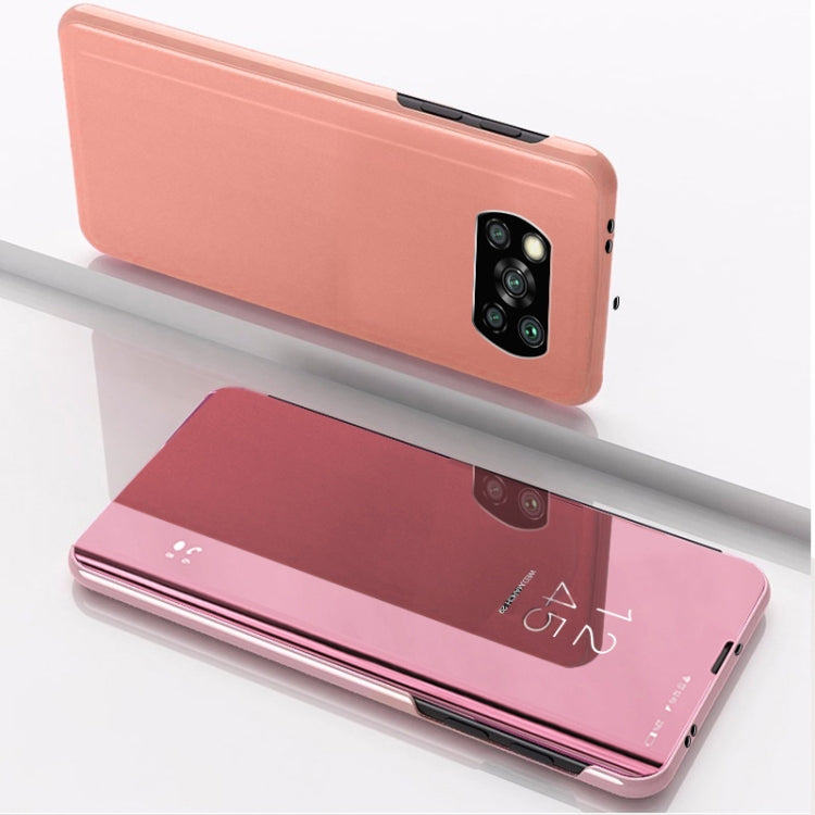 Rose Gold Plated Mirror Leather Case for Xiaomi Poco X3 NFC with Horizontal Flip Stand
