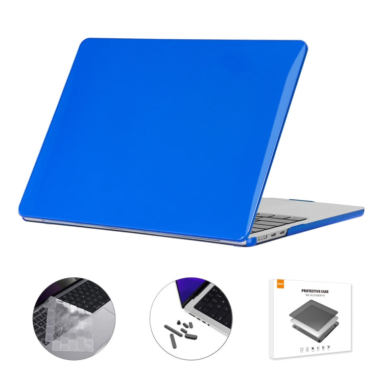 ENKAY 3 in 1 Crystal Laptop Case for MacBook Air 13.6 2022 A2681 US Version with TPU Keyboard Film / Anti-dust Plugs (Dark Blue)