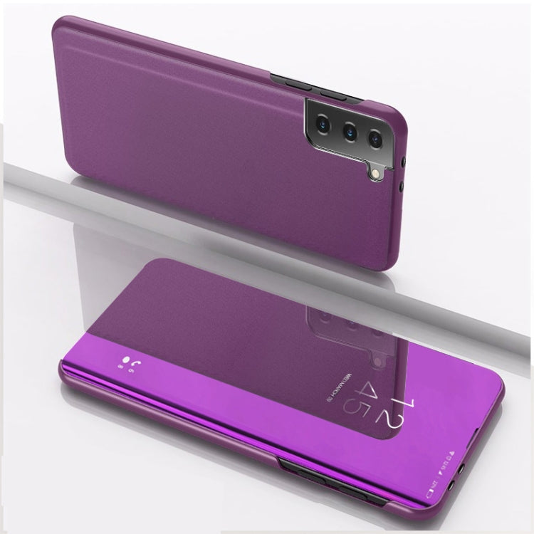 Horizontal Flip Leather Case with Electroplating Mirror for Samsung Galaxy S21 5G (Purple)