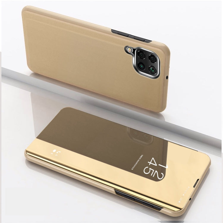 Samsung Galaxy A12 Plated Mirror Leather Case with Horizontal Flip and Stand (Gold)